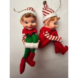 Vermont‎ Country Store Annalee Elf Ornaments 2008 Pair Red Green Striped